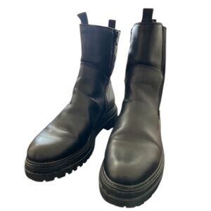 A New Day Black Ankle Boots moto biker goth size 10 boots faux leather